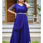 dark blue draped gown