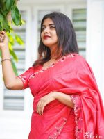 Brick red raw silk saree - Image 2