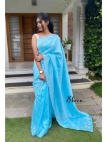 sky-blue pure raw silk saree