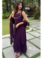 winered shade panel-cut faux georgette kurti