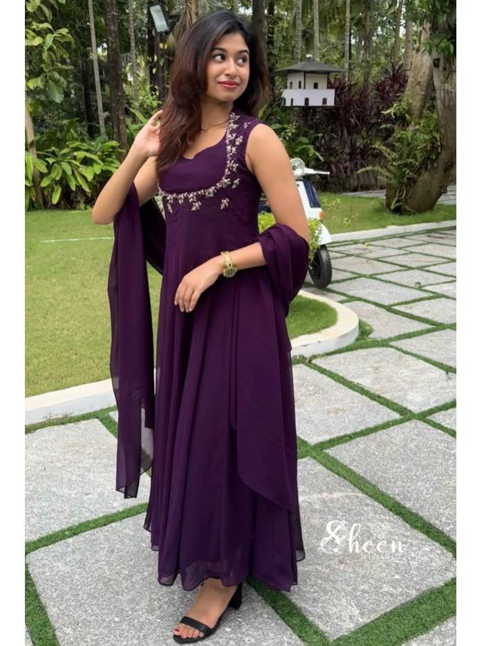 3D88C0FF-7D69-469A-A41C-8717E9C16656 (1) winered shade panel-cut faux georgette kurti - Image 1