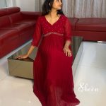 Reddishmarron faux georgette umbrella cut kurti