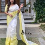 Double-shaded yellow and white Uppada silk saree