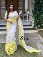Double-shaded yellow and white Uppada silk saree
