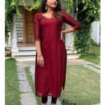 Maroon semi-silk side-slit kurti