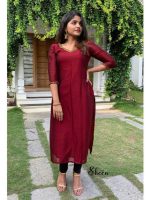 Maroon semi-silk side-slit kurti