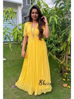 Vibrant yellow georgette Anarkali
