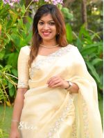 pastel yellow organza saree - Image 2