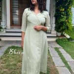 pista green semi-crepe kurti