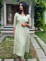 pista green semi-crepe kurti