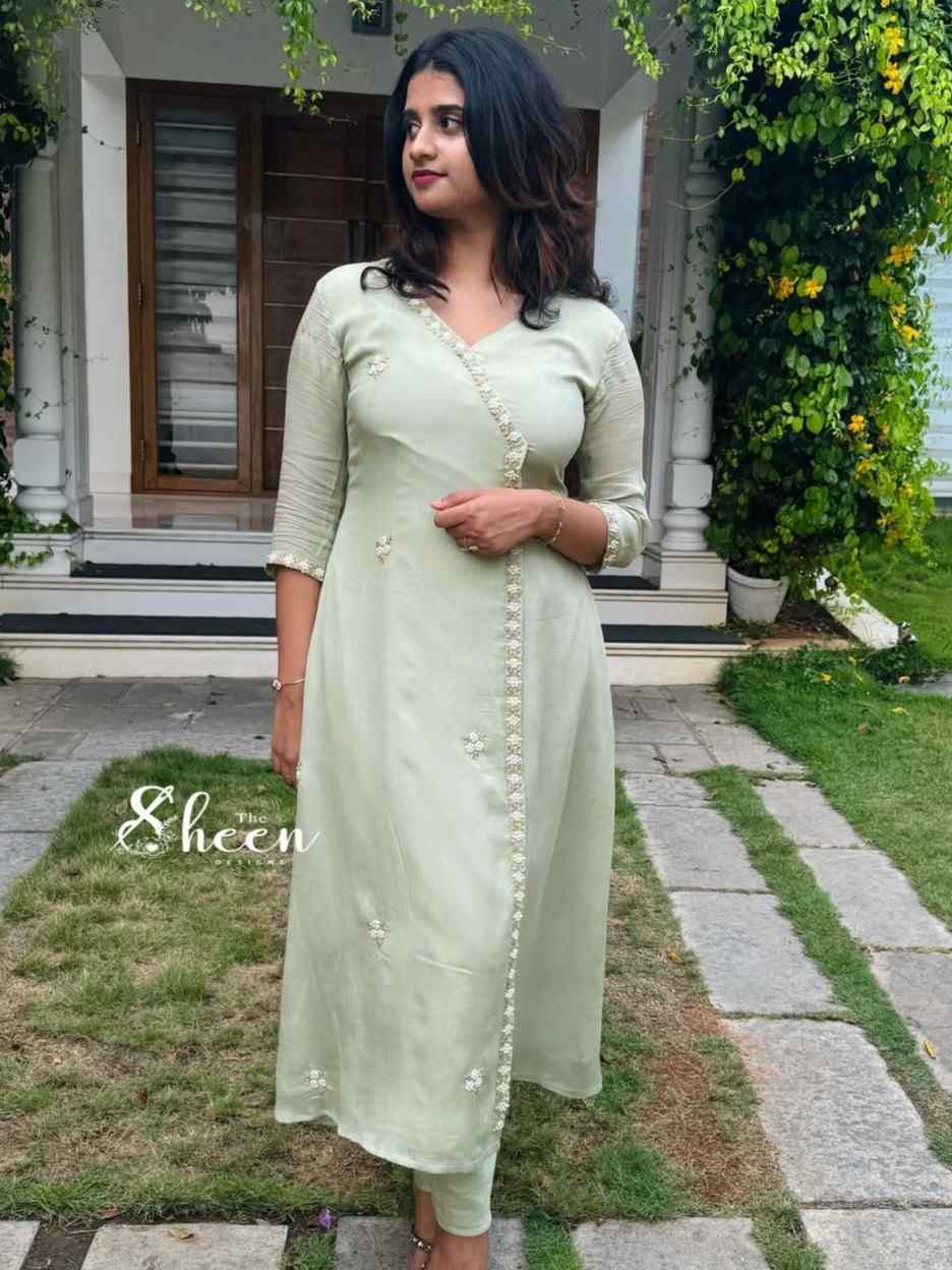 4EF2E5A2-95CE-4270-A3EC-0E9D66F792AB (1) pista green semi-crepe kurti - Image 1