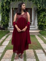 Reddish maroon georgette kurti