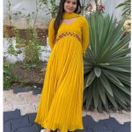 yellow faux georgette kurti