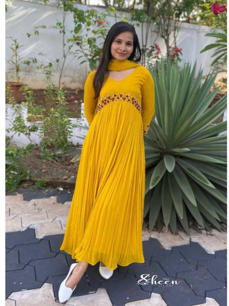 509438AC-6DD2-448B-A373-93198918684A (1) yellow faux georgette kurti - Image 1