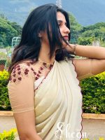 light golden silky georgette saree - Image 2