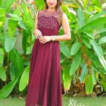 Marron shade panel-cut faux georgette kurti