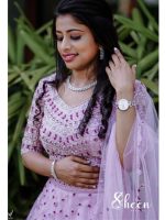 lavender shade ensemble featuring crop top, skirt and duppatta - Image 2