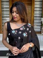 black silky georgette saree - Image 2
