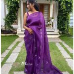 purple organza saree