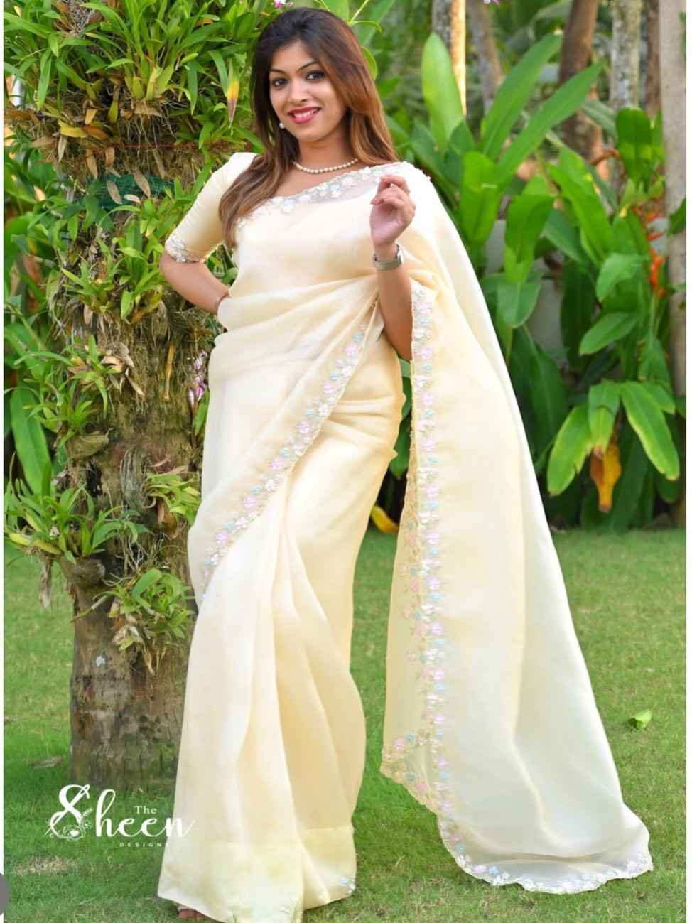 59FAE6C2-7535-4D93-BB18-0DAD5928B10D (1) pastel yellow organza saree - Image 1