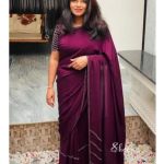 Wine-red crepe saree