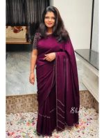 Wine-red crepe saree