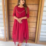 Reddish maroon georgette A-line kurti