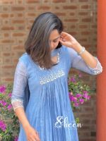 powder Blue mul chanderi kurti - Image 2