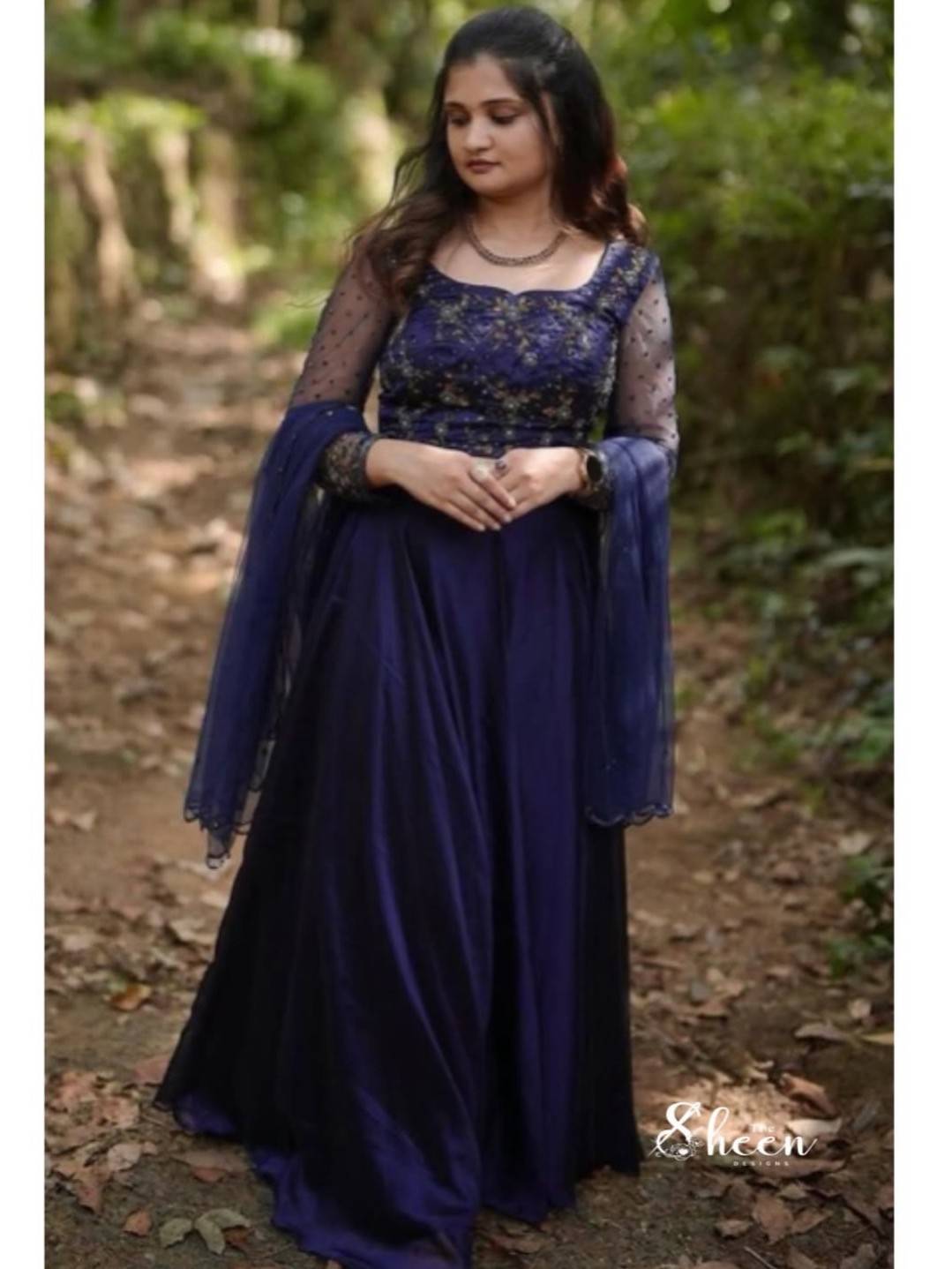 5DFECD02-14F1-4C69-94CA-8B57FCFECAE8 (1) Blue shade ensemble featuring crop top, skirt and duppatta - Image 1