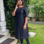 Black raw silk side-slit kurti