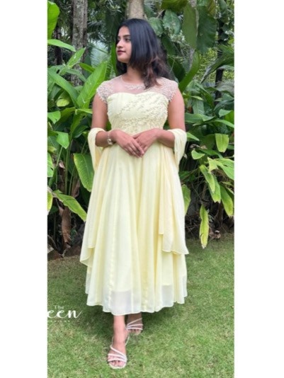 5E5CC804-FBC9-4DFB-BB22-916C0908B98E (1) pastel yellow shade panel-cut faux georgette kurti - Image 1