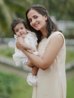 Beige crop top and skirt paired with a front-slit kurti - Image 2