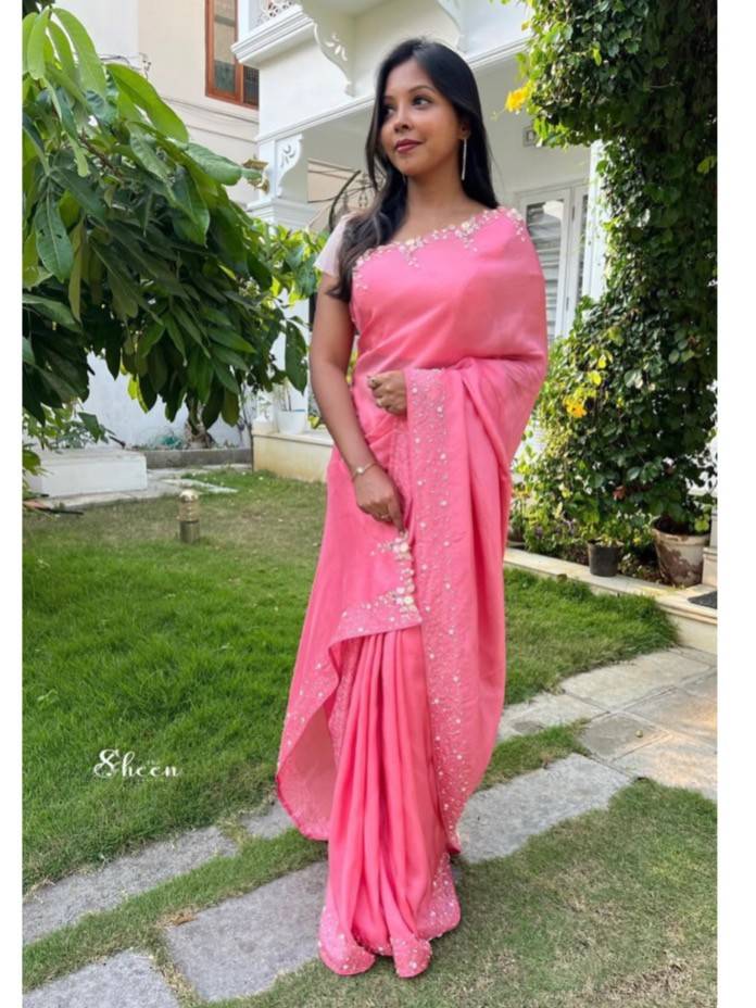 69411DDD-3A4C-4F23-9BA1-81EC61E8F00C (1) peachish pink uppada silk saree - Image 1