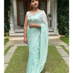Premium pastel mint green viscose organza saree