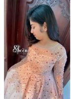pastel peach bridal wedding gown - Image 2