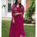 V-neck viscose georgette gown