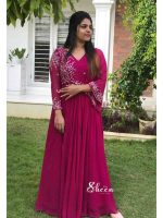 V-neck viscose georgette gown