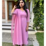 Powder pink side-slit georgette kurti