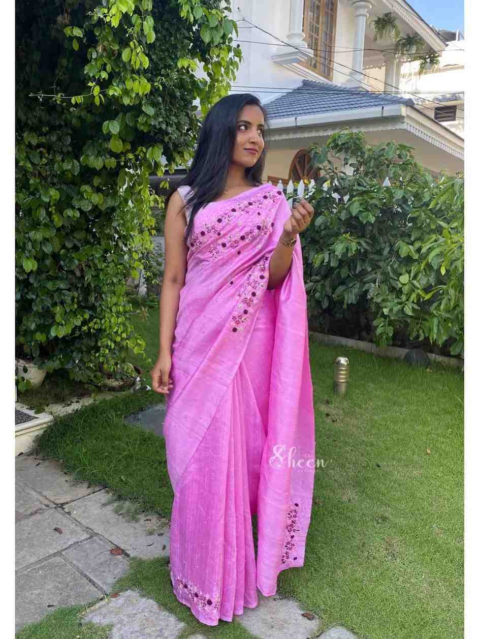 73D934CE-015E-4706-89F7-89037F9C7793 (1) Premium pink pure raw silk saree - Image 1