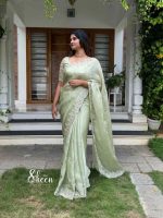 pastel green organza saree
