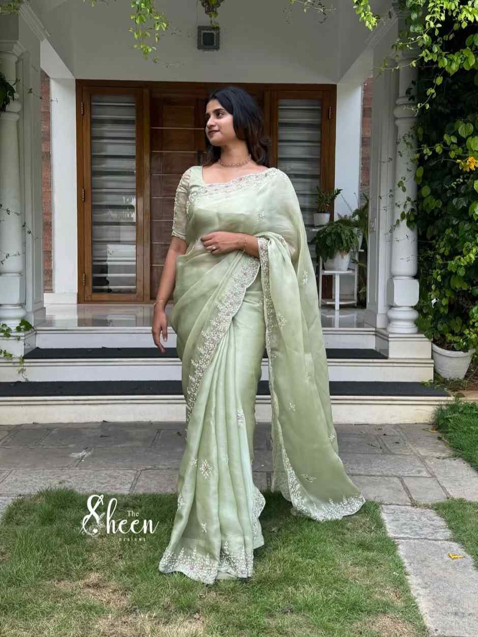 753504C0-07F9-43A4-A5E8-B524AE443222 (1) pastel green organza saree - Image 1
