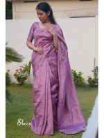 Pastel violet rawsilk saree