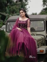 dark winered shade crop top, skirt and duppatta