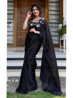 black silky georgette saree