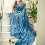 Aquablue crispy georgette saree