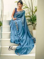Aquablue crispy georgette saree