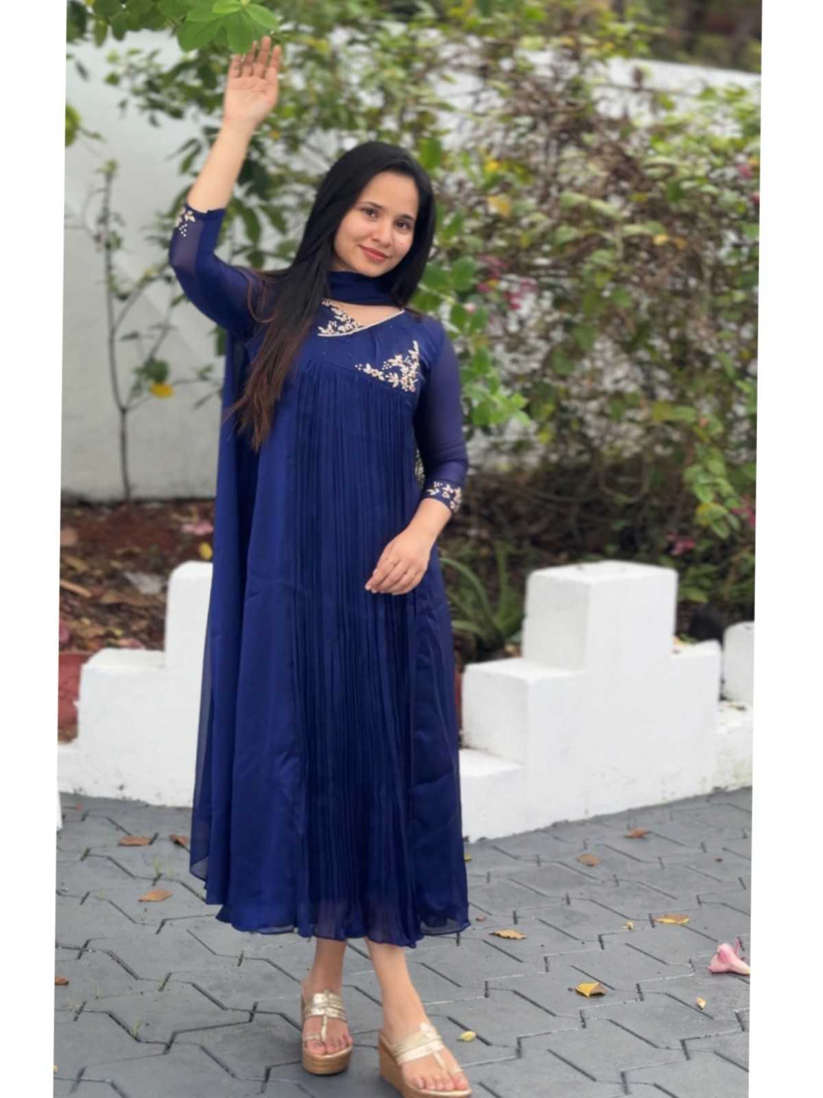 8840559A-6B69-4F7A-B782-85CC58924F302 Blue silky georgette kurti - Image 1