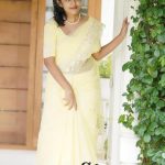 Light yellow synthetic net cotta saree