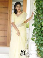 Light yellow synthetic net cotta saree