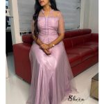 lavender semi crepe A-line gown